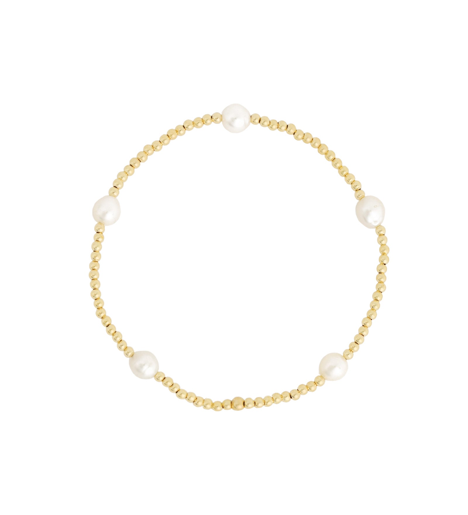 Small Beaded Station Pearl Bracelet | 2mm 14k Gold Filled, White Pearl
