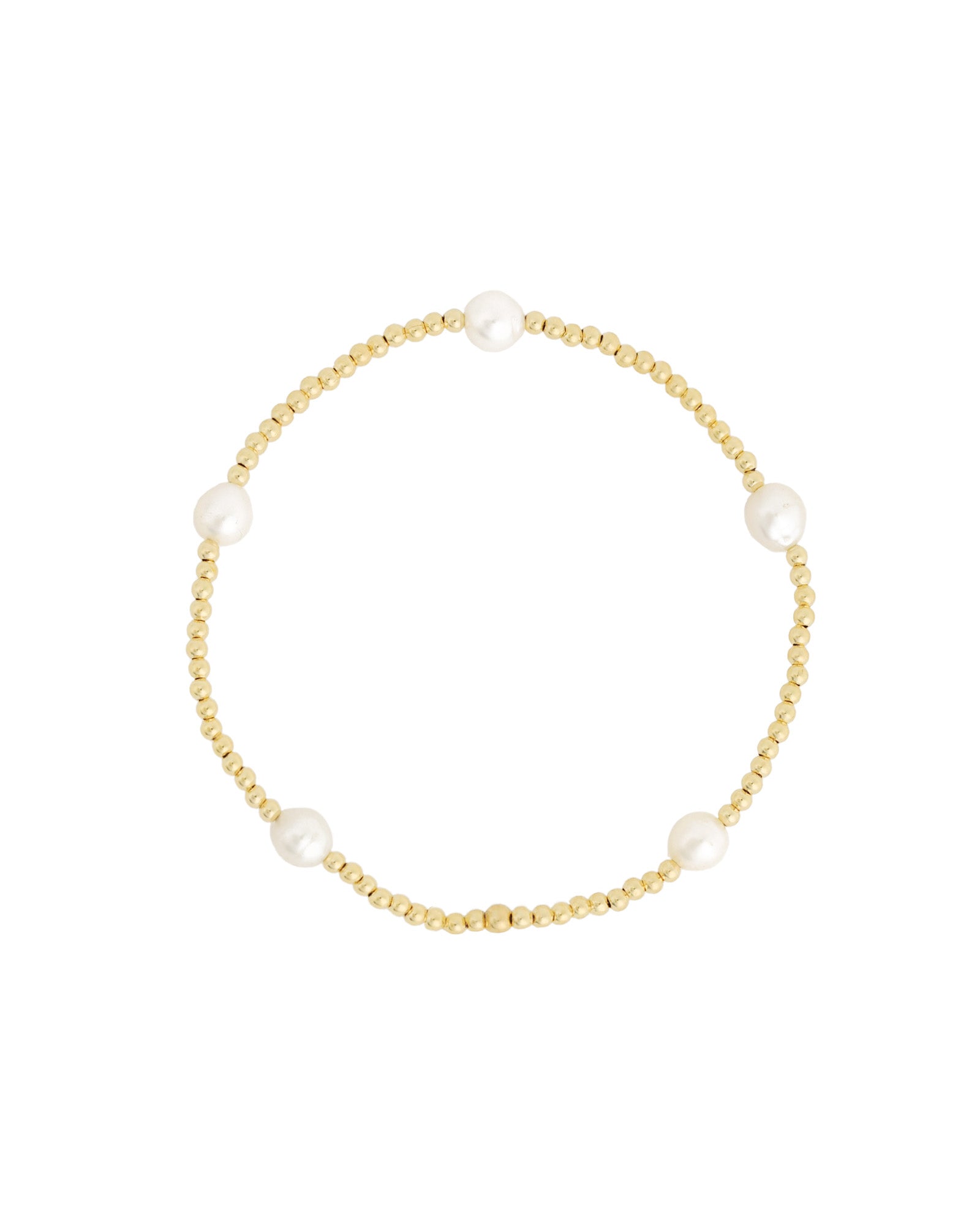 Small Beaded Station Pearl Bracelet | 2mm 14k Gold Filled, White Pearl