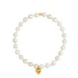 Small Pearl Miyuki Heart Drop Bracelet 14k Gold Filled, White Pearl
