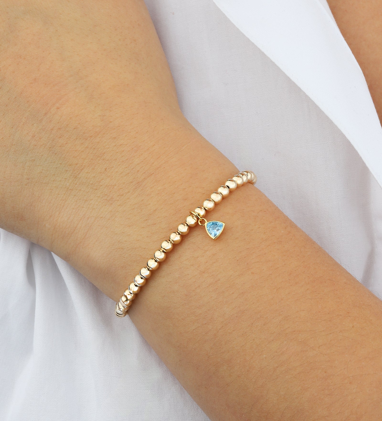 Triangle Charm Bracelet Gold, Sky Blue Cubic Zirconia