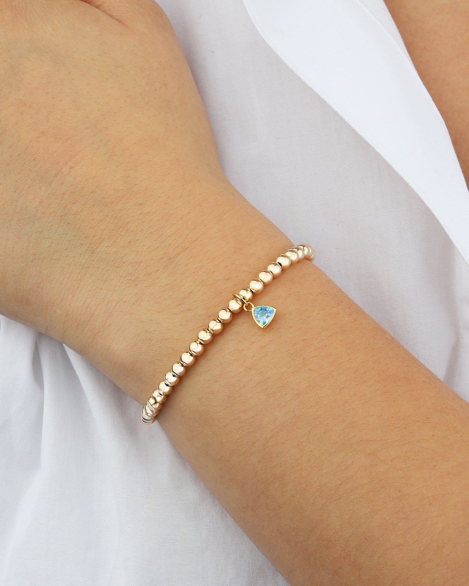 Triangle Charm Bracelet Gold, Sky Blue Cubic Zirconia