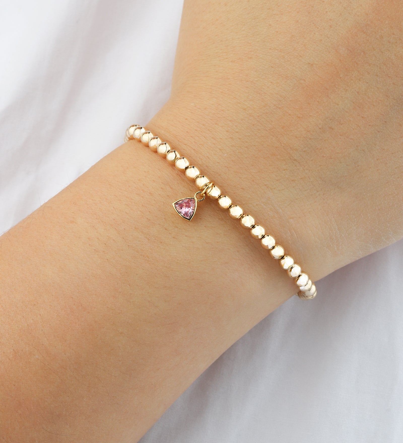 Triangle Charm Bracelet Gold, Pink Cubic Zirconia