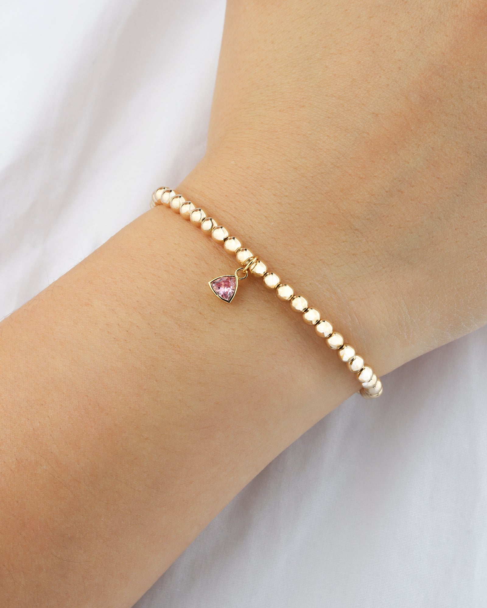 Triangle Charm Bracelet Gold, Pink Cubic Zirconia
