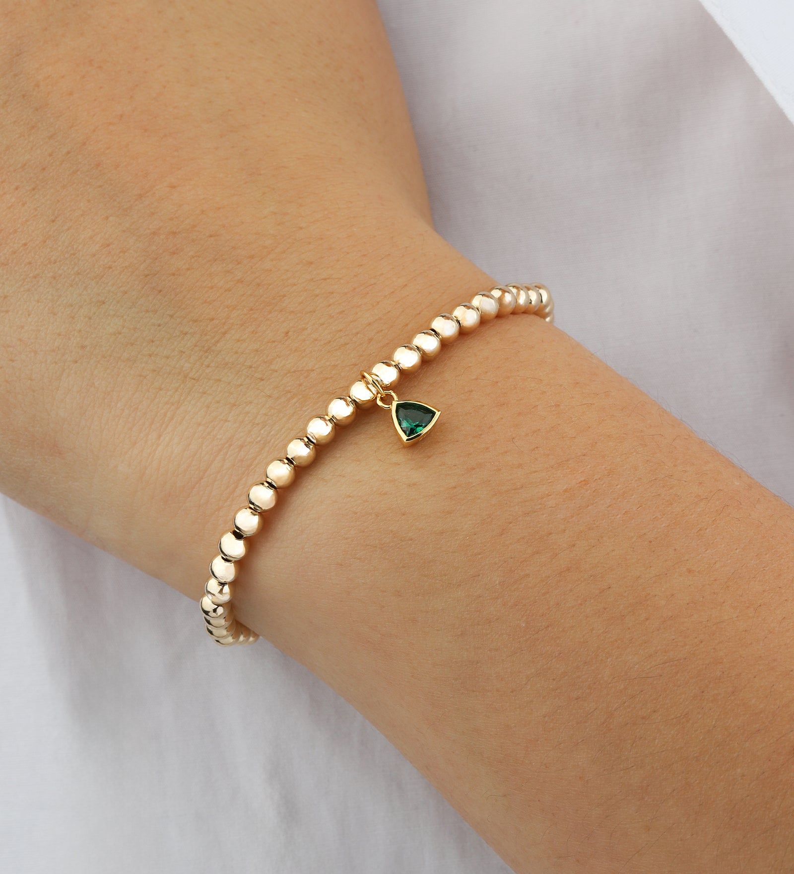 Triangle Charm Bracelet Gold, Emerald Cubic Zirconia
