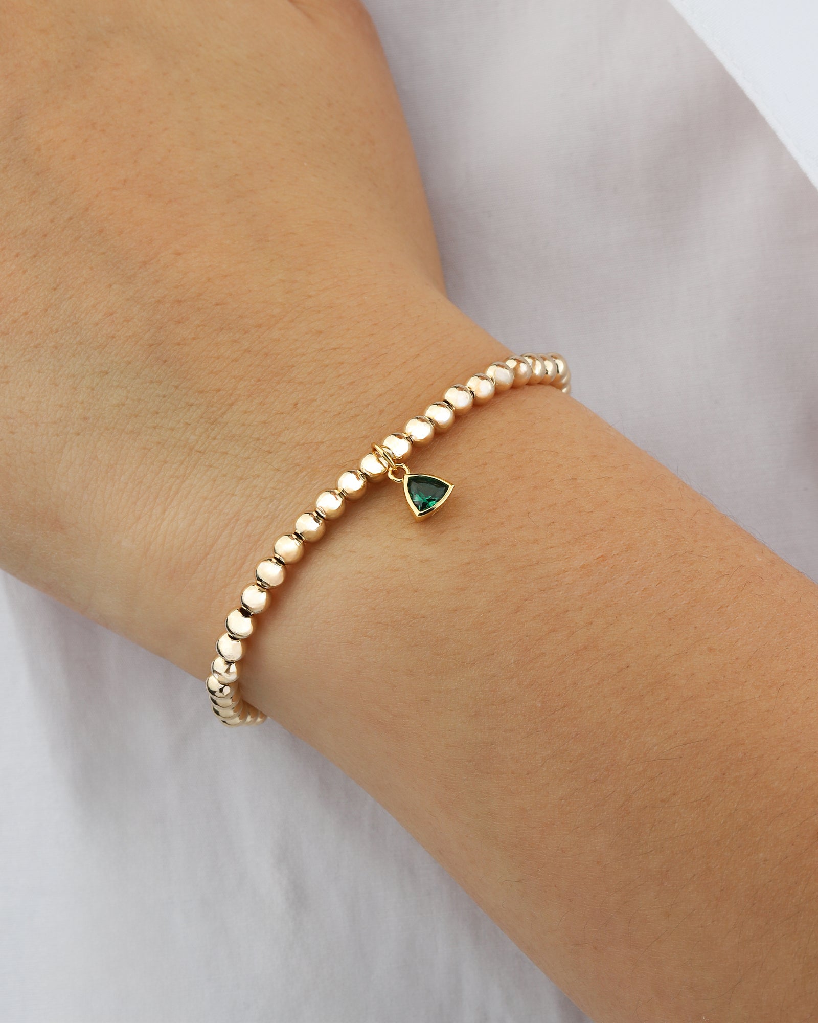 Triangle Charm Bracelet Gold, Emerald Cubic Zirconia