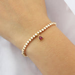 Triangle Charm Bracelet Gold, Red Cubic Zirconia