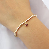 Triangle Charm Bracelet Gold, Red Cubic Zirconia