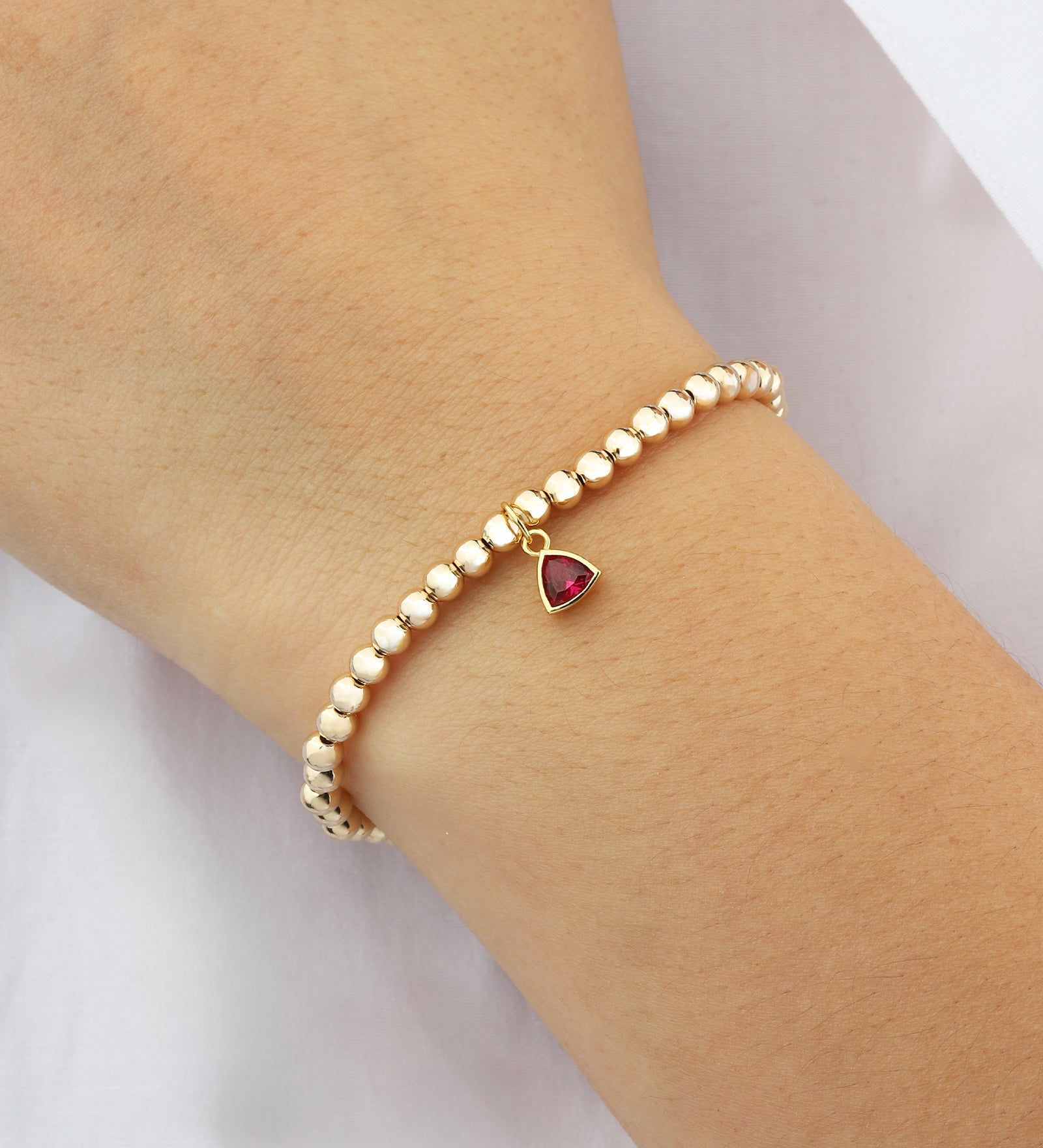 Triangle Charm Bracelet Gold, Red Cubic Zirconia