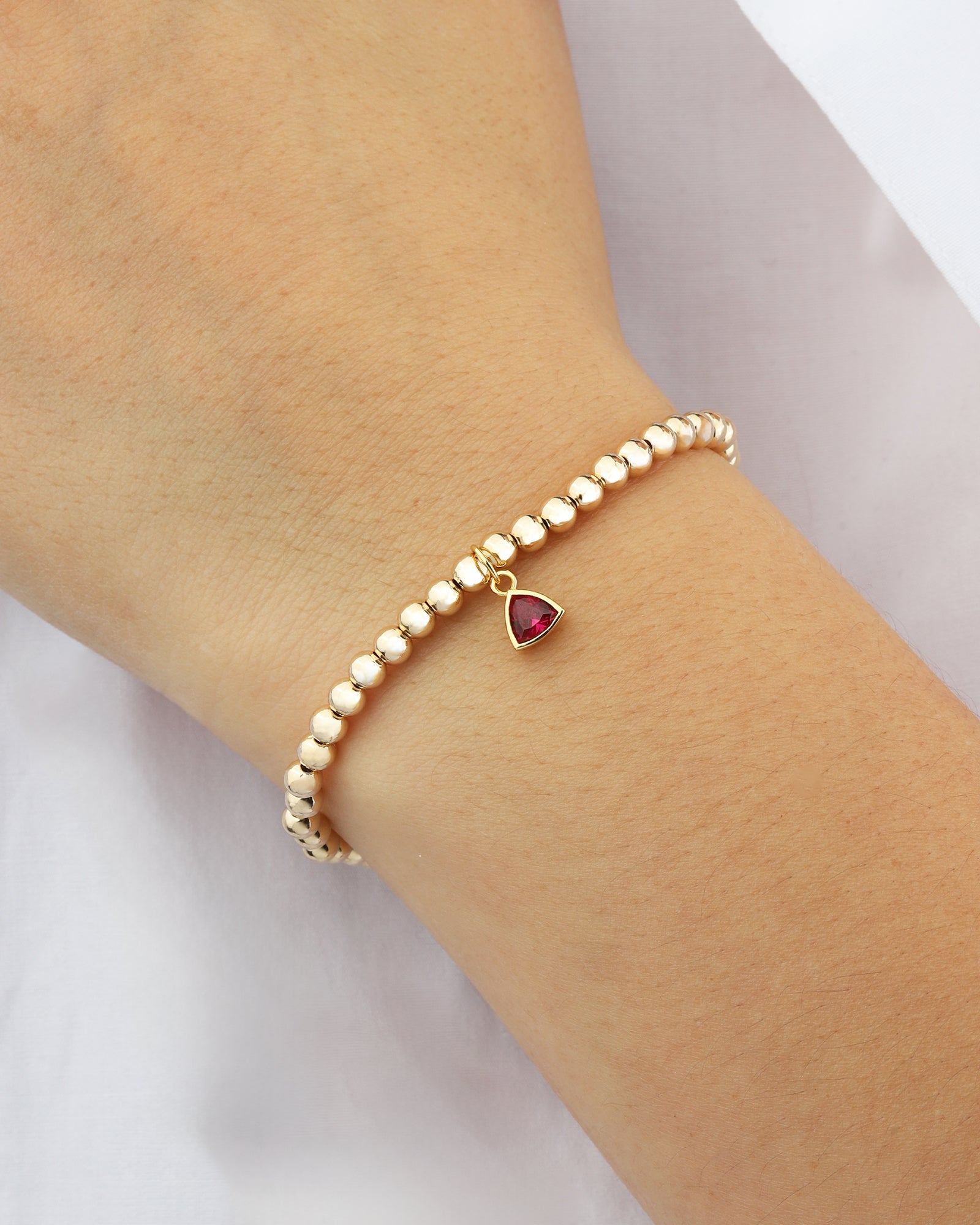 Triangle Charm Bracelet Gold, Red Cubic Zirconia