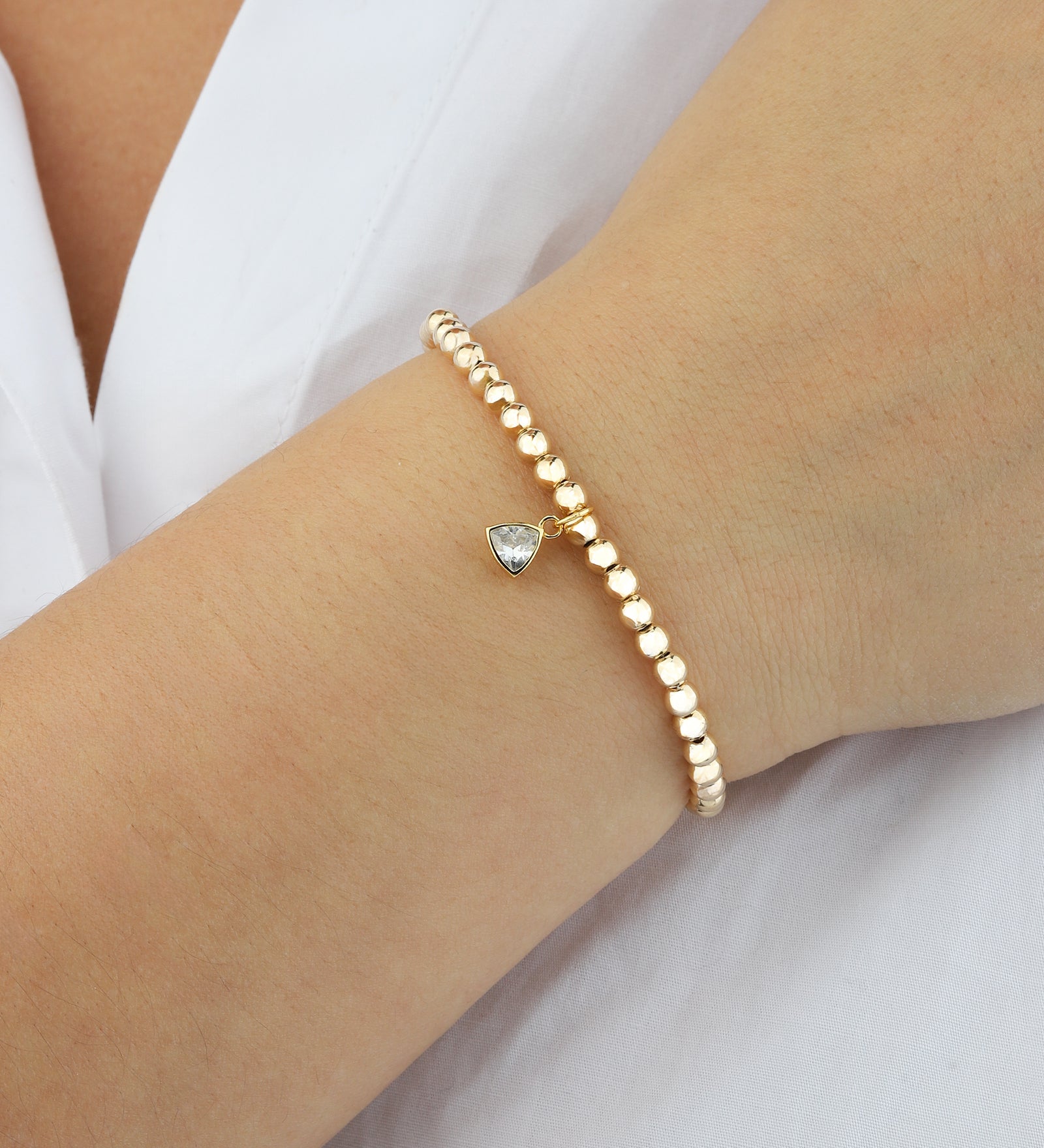 Triangle Charm Bracelet Gold, Clear Cubic Zirconia