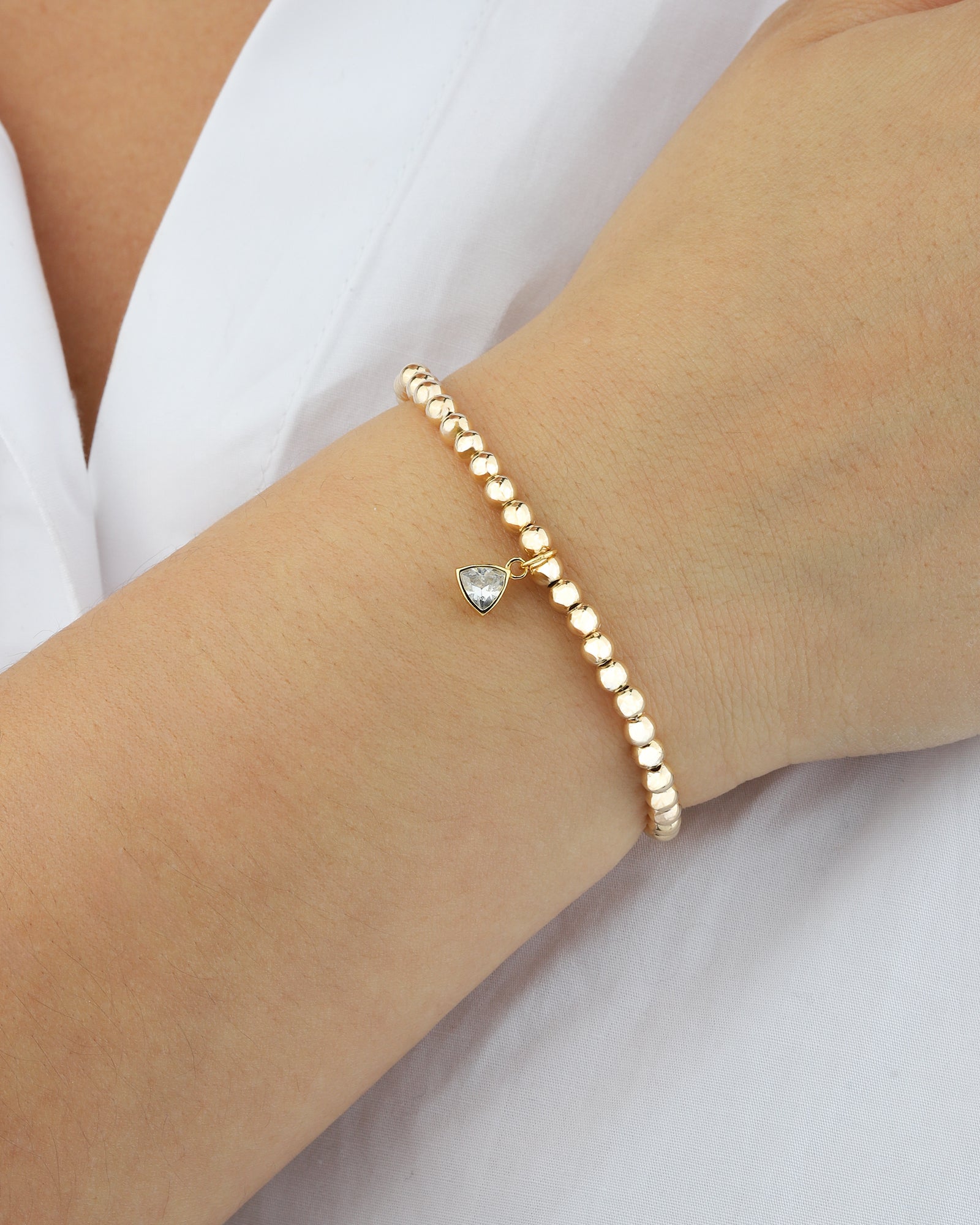 Triangle Charm Bracelet Gold, Clear Cubic Zirconia