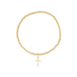Cause We Care-Cross Charm Beaded Bracelet | 2.5mm-Bracelets-14k Gold Filled, 14k Gold Vermeil, Cubic Zirconia-Blue Ruby Jewellery-Vancouver Canada