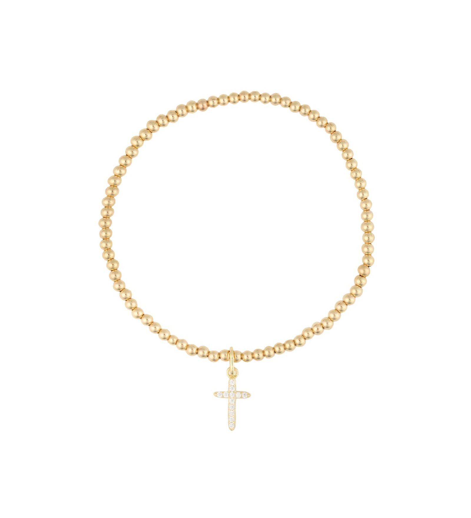 Cause We Care-Cross Charm Beaded Bracelet | 2.5mm-Bracelets-14k Gold Filled, 14k Gold Vermeil, Cubic Zirconia-Blue Ruby Jewellery-Vancouver Canada