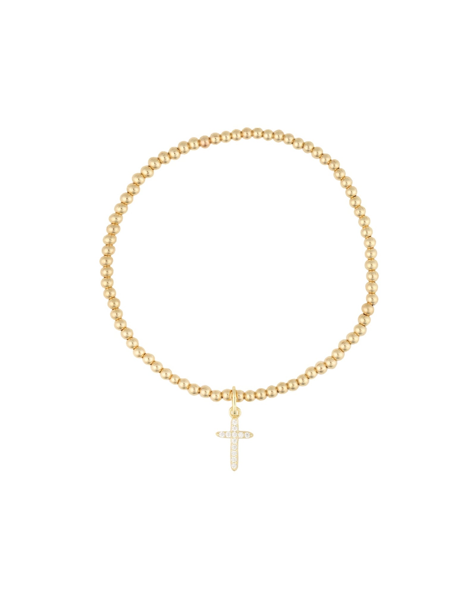 Cause We Care-Cross Charm Beaded Bracelet | 2.5mm-Bracelets-14k Gold Filled, 14k Gold Vermeil, Cubic Zirconia-Blue Ruby Jewellery-Vancouver Canada