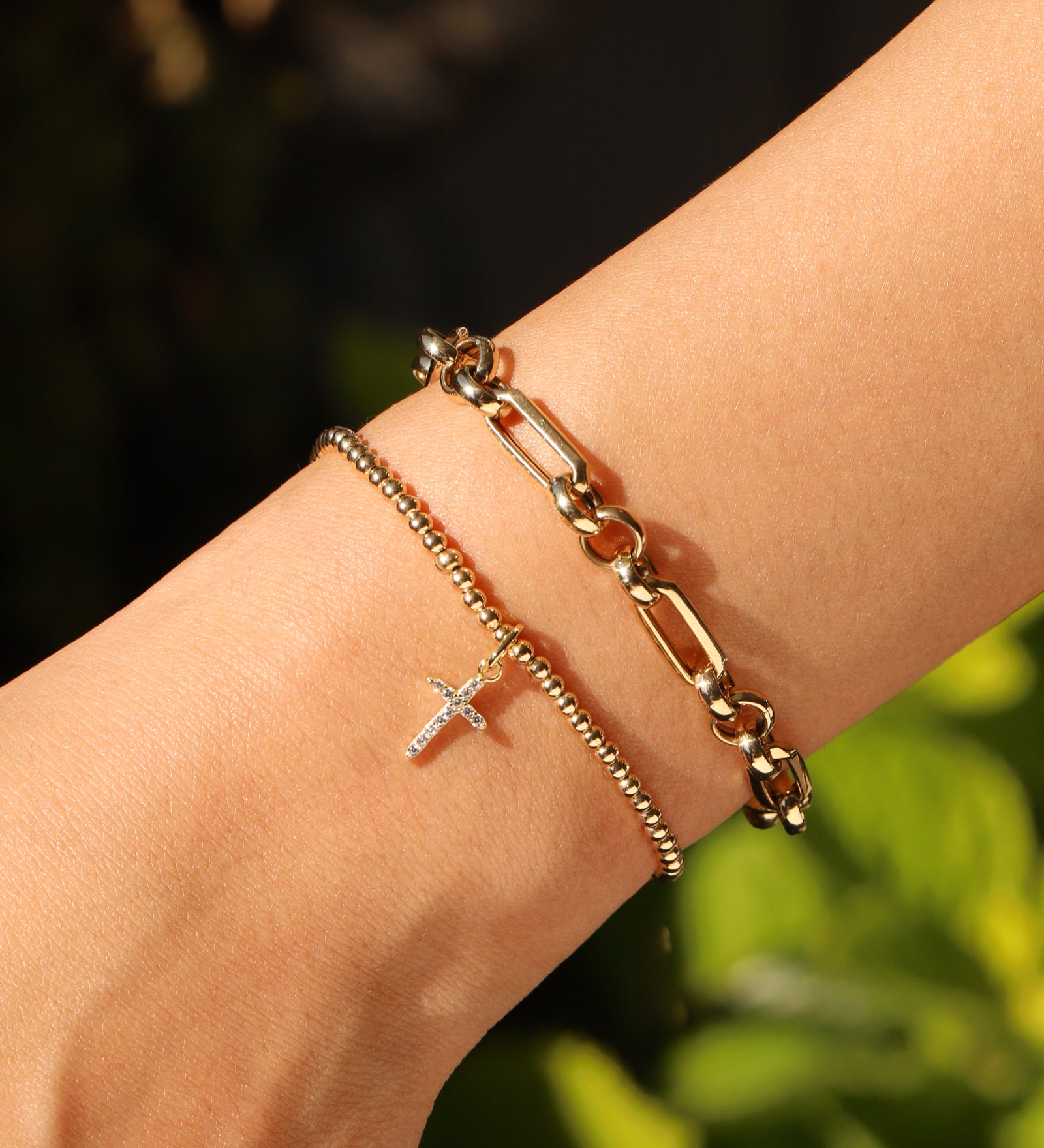 Cause We Care-Cross Charm Beaded Bracelet | 2.5mm-Bracelets-Blue Ruby Jewellery-Vancouver Canada