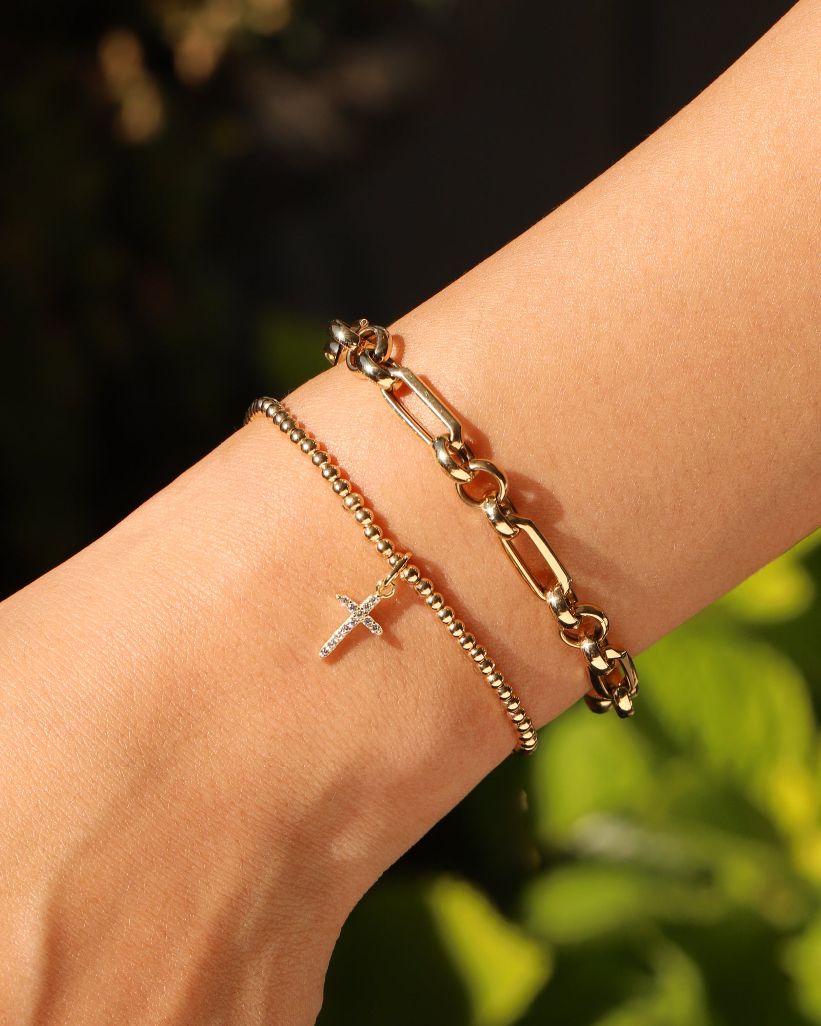 Cause We Care-Cross Charm Beaded Bracelet | 2.5mm-Bracelets-Blue Ruby Jewellery-Vancouver Canada