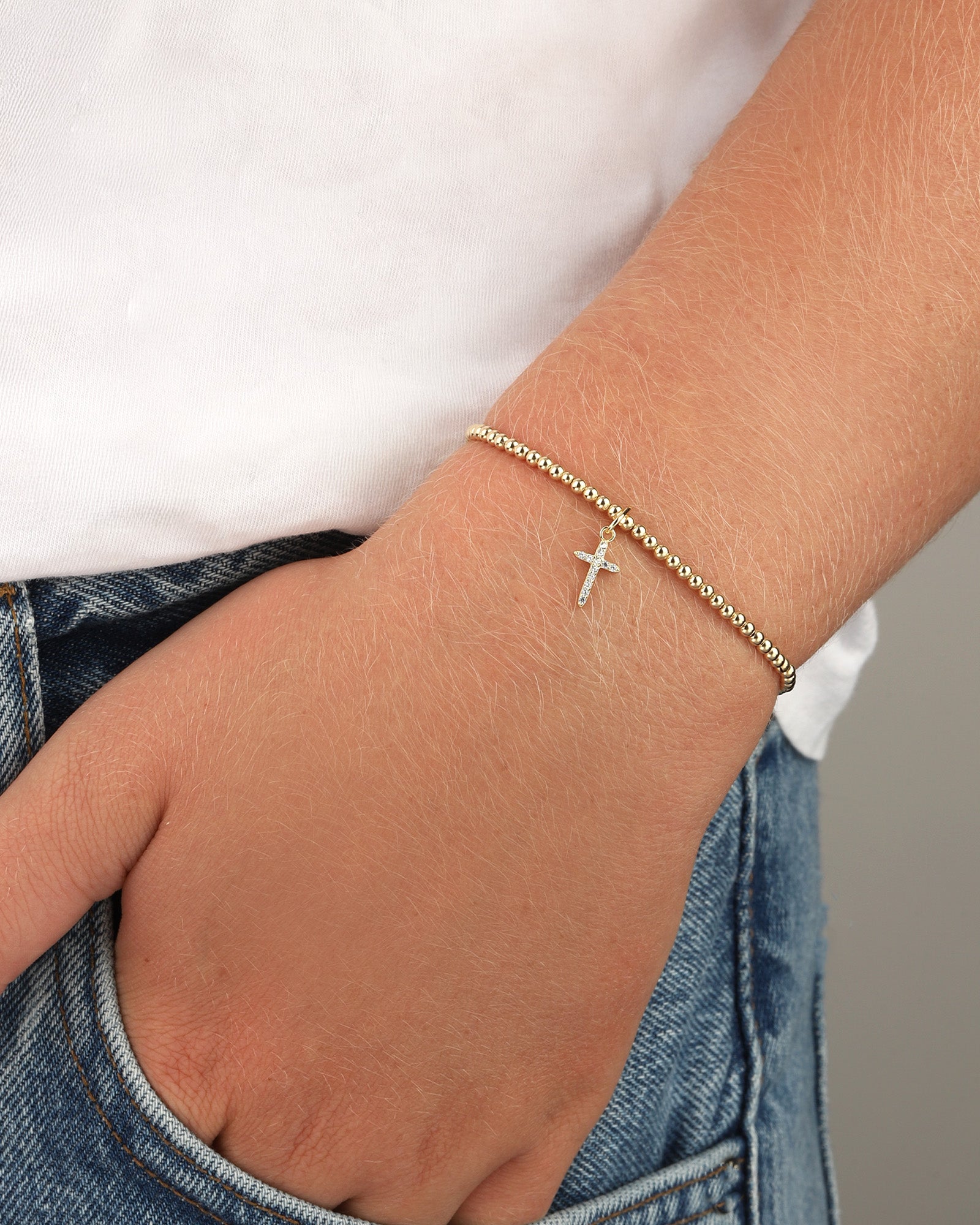 Cause We Care-Cross Charm Beaded Bracelet | 2.5mm-Bracelets-Blue Ruby Jewellery-Vancouver Canada