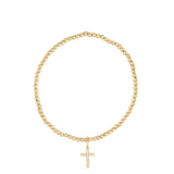 Cause We Care-Cross Charm Beaded Bracelet | 2mm-Bracelets-14k Gold Filled, 14k Gold Vermeil, Cubic Zirconia-Blue Ruby Jewellery-Vancouver Canada