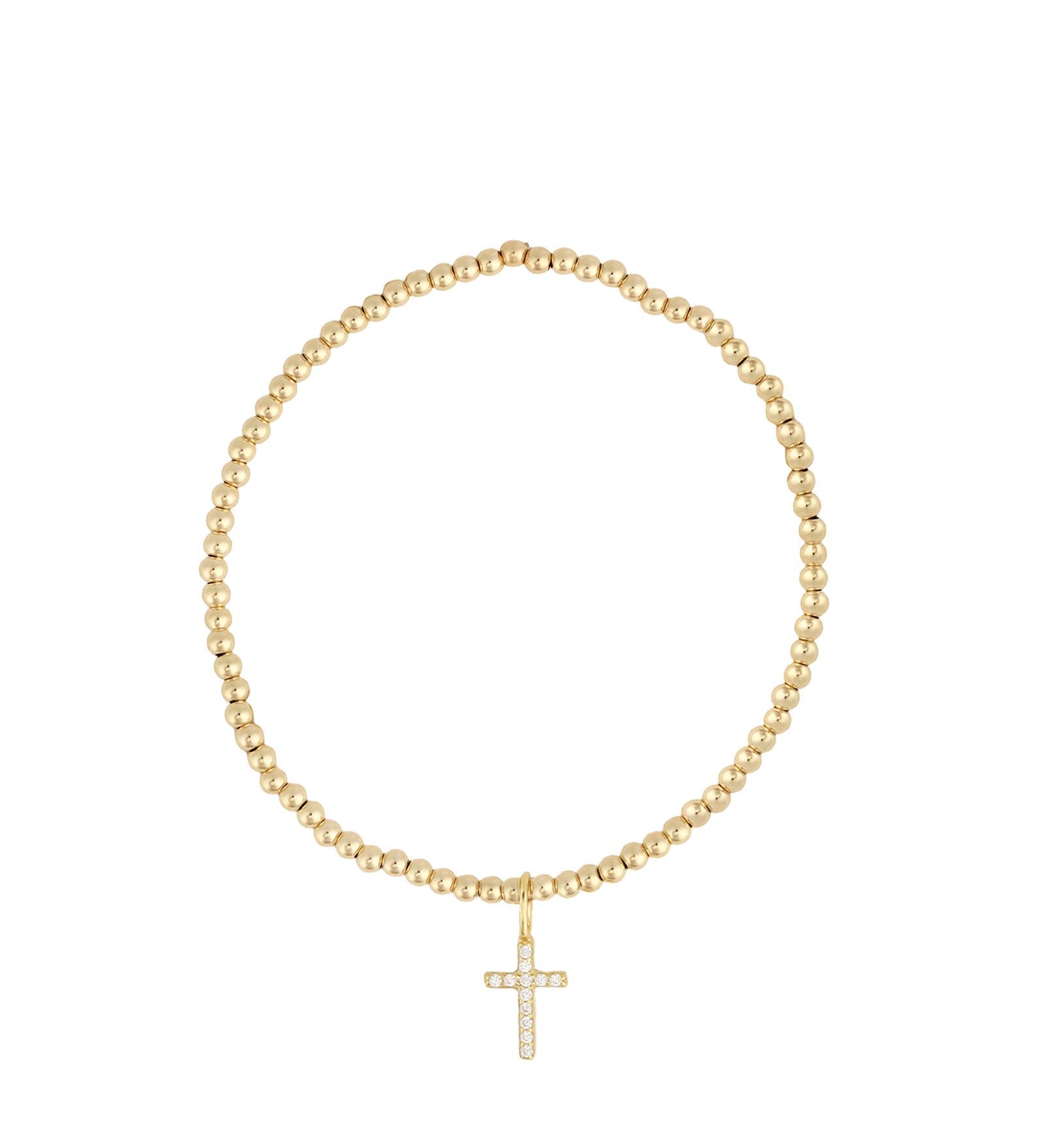 Cause We Care-Cross Charm Beaded Bracelet | 2mm-Bracelets-14k Gold Filled, 14k Gold Vermeil, Cubic Zirconia-Blue Ruby Jewellery-Vancouver Canada