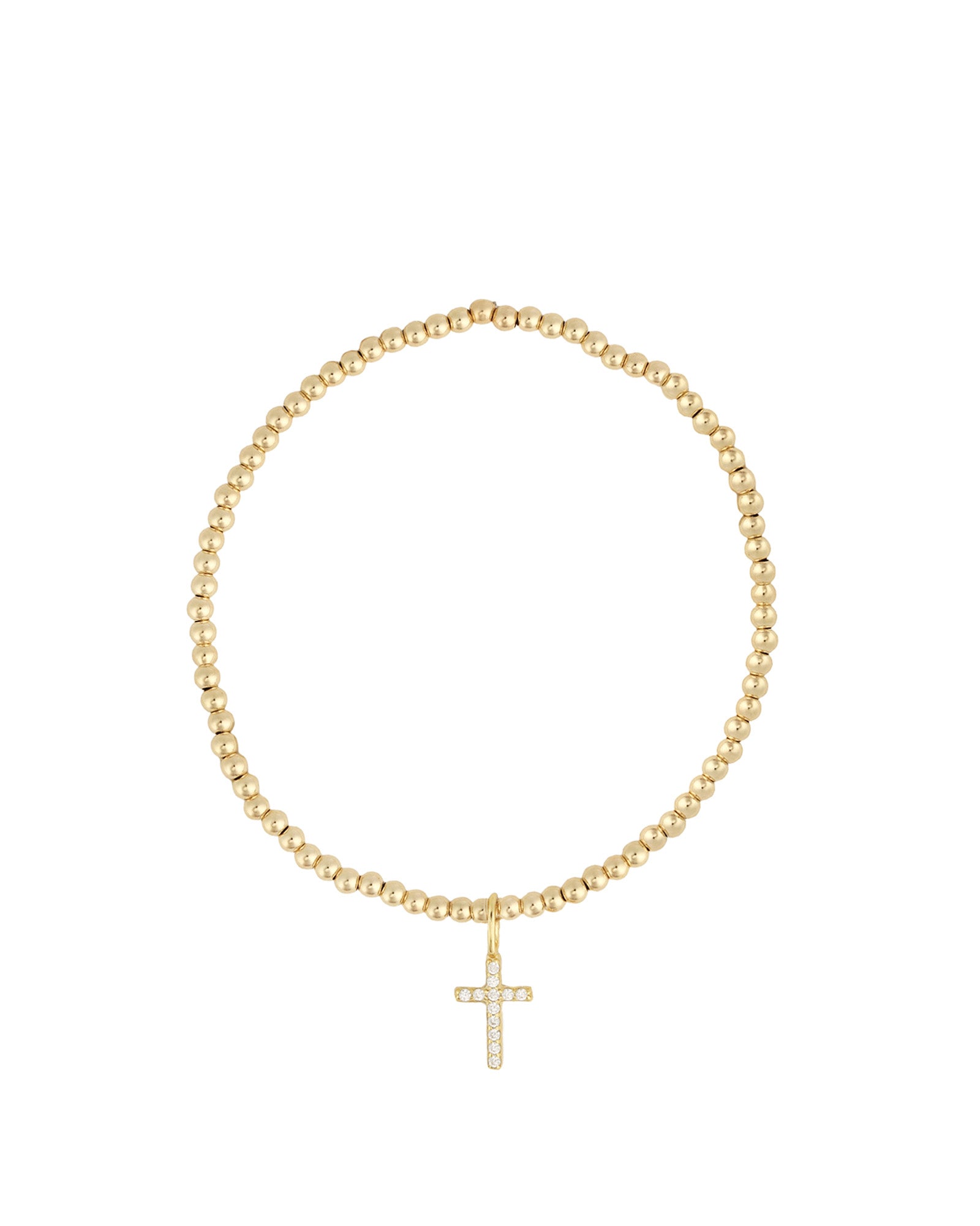 Cause We Care-Cross Charm Beaded Bracelet | 2mm-Bracelets-14k Gold Filled, 14k Gold Vermeil, Cubic Zirconia-Blue Ruby Jewellery-Vancouver Canada