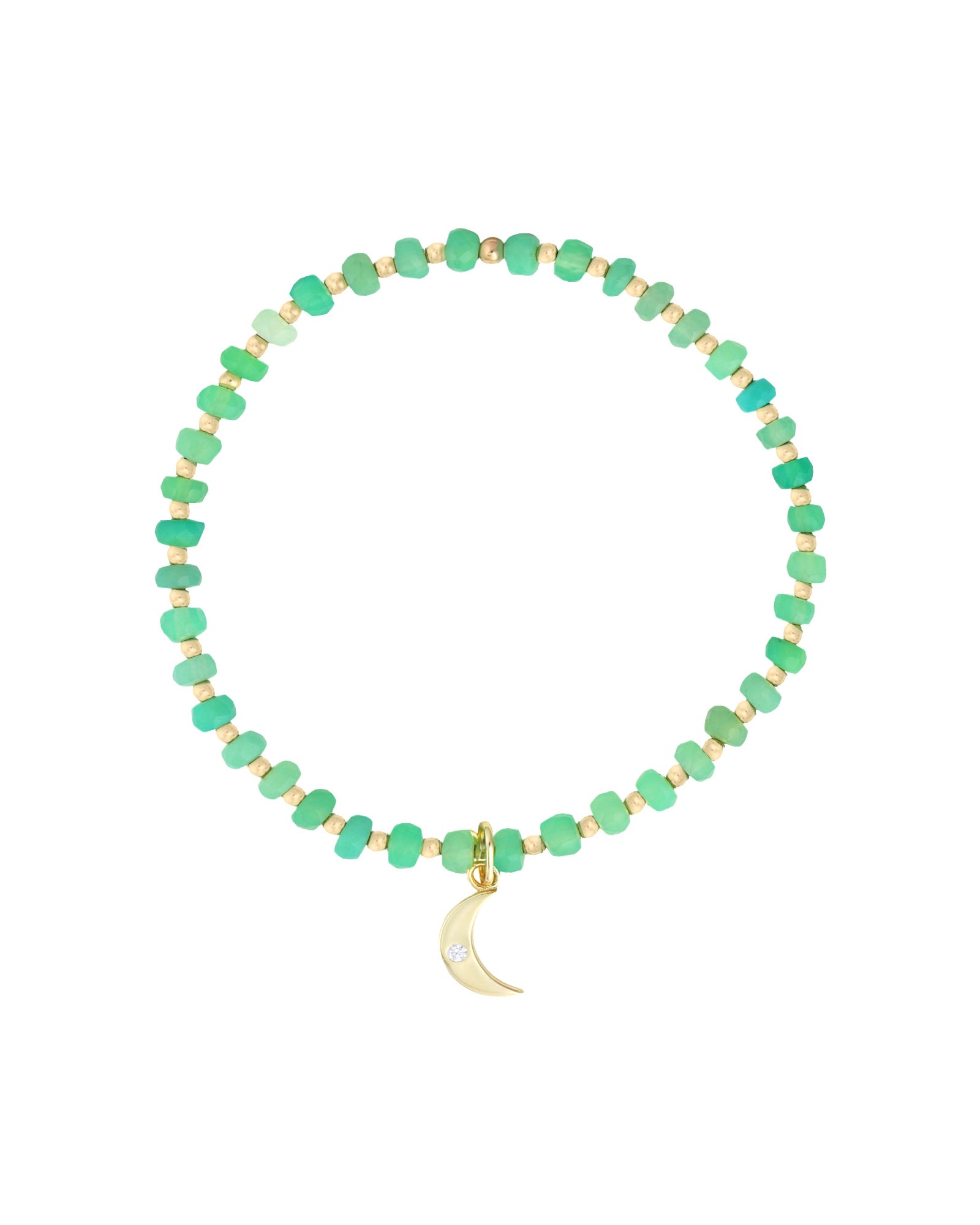 Cause We Care-Moon Charm Beaded Bracelet-Bracelets-14k Gold Filled, 14k Gold Vermeil, Chrysoprase-Blue Ruby Jewellery-Vancouver Canada