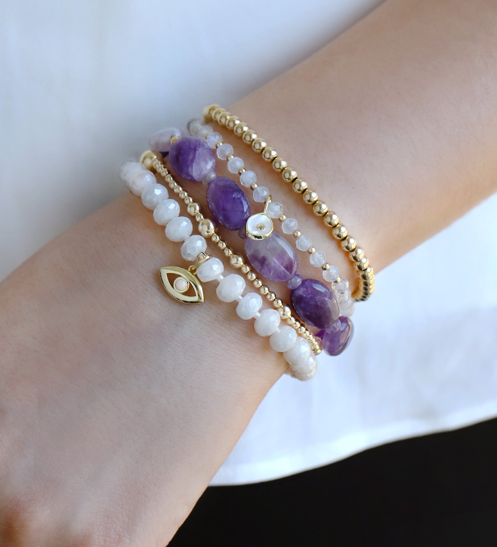 Cause We Care-Mother of Pearl Charm Beaded Bracelet-Bracelets-Blue Ruby Jewellery-Vancouver Canada
