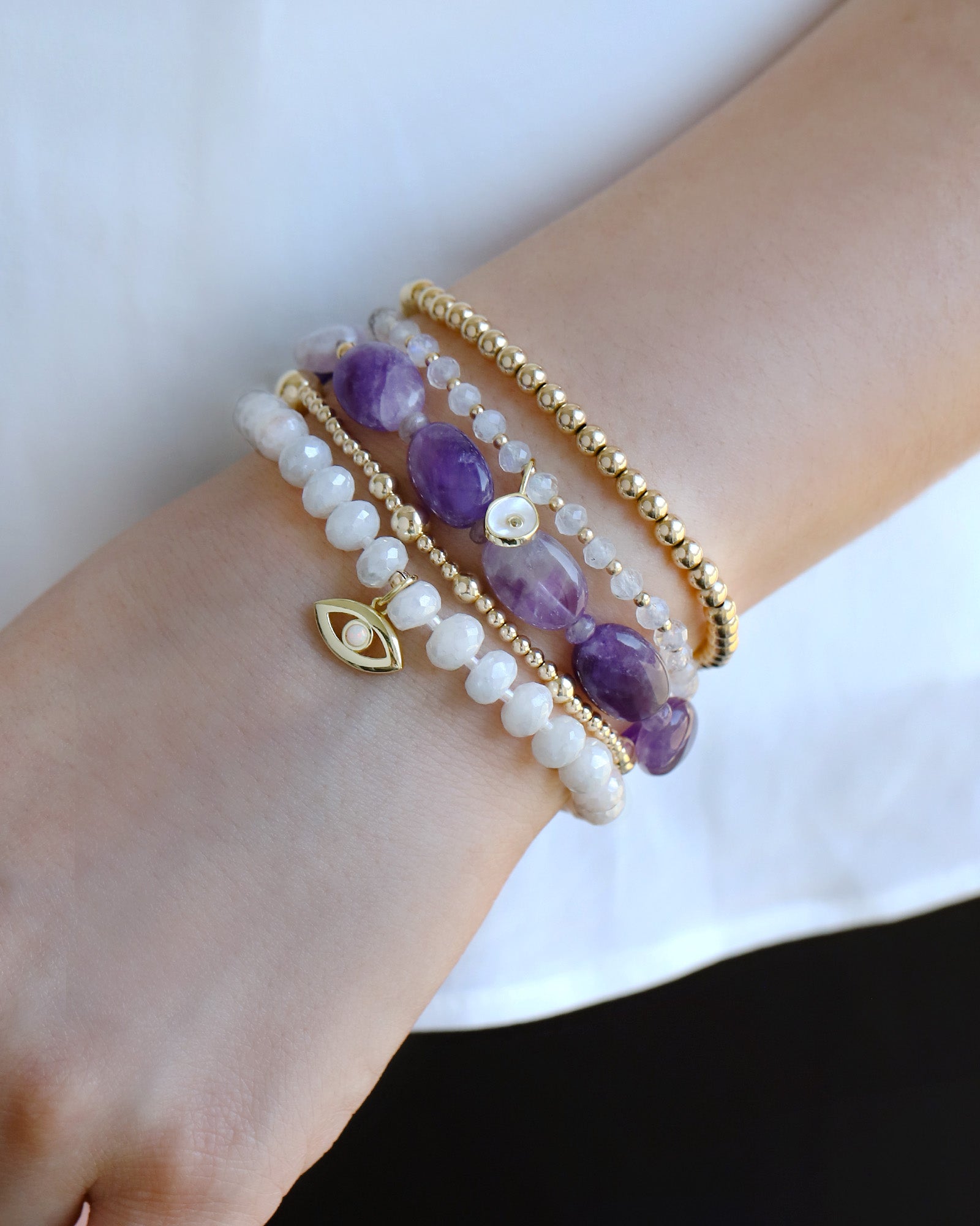 Cause We Care-Mother of Pearl Charm Beaded Bracelet-Bracelets-Blue Ruby Jewellery-Vancouver Canada