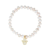 Cause We Care-Hamsa Hand Silverite Beaded Bracelet-Bracelets-14k Gold Filled, 14k Gold Vermeil, Silverite-Blue Ruby Jewellery-Vancouver Canada