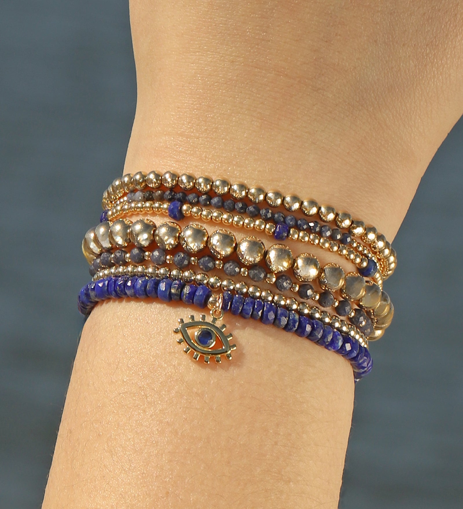Cause We Care-Lapis Evil Eye Charm Beaded Bracelet-Bracelets-Blue Ruby Jewellery-Vancouver Canada