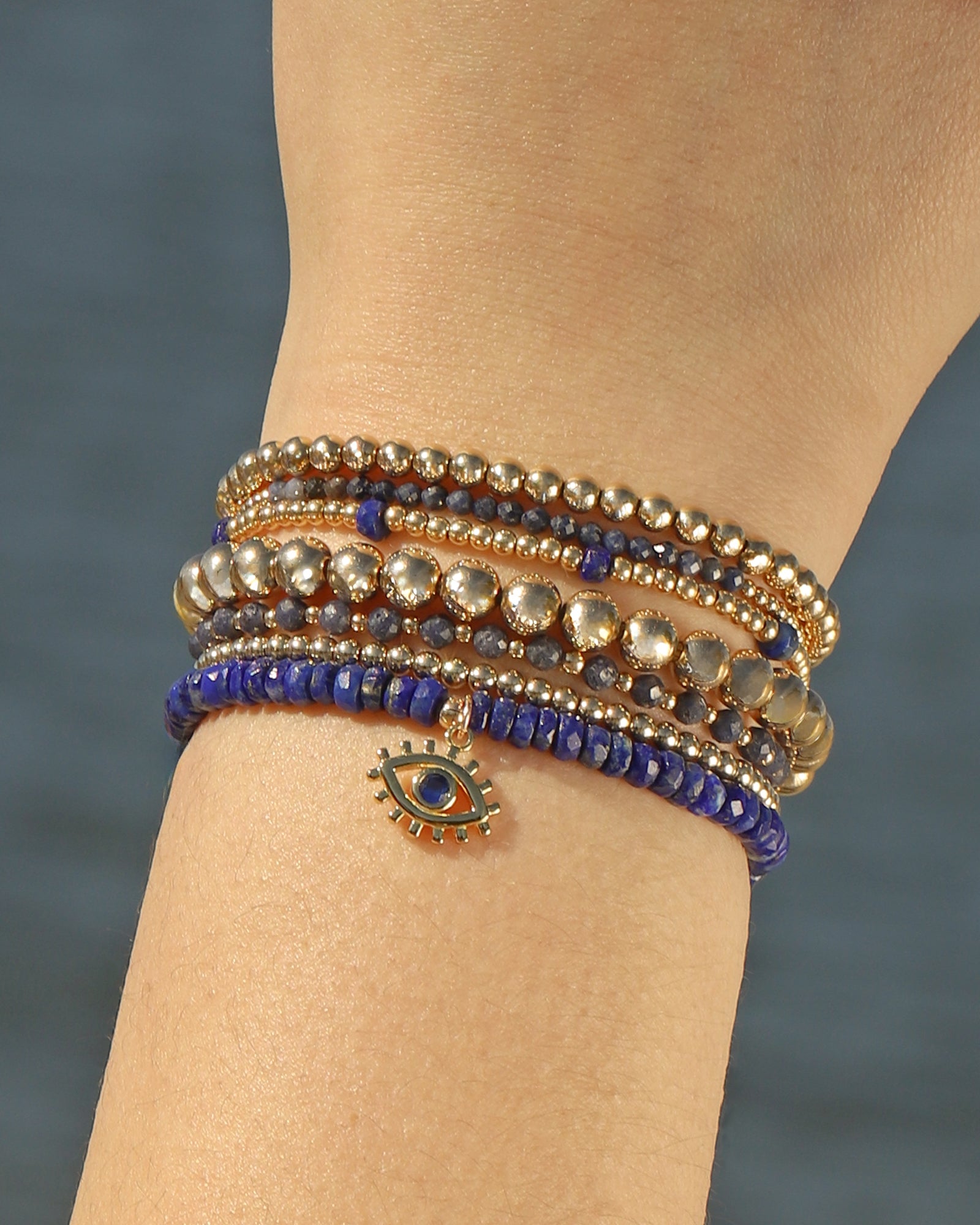 Cause We Care-Lapis Evil Eye Charm Beaded Bracelet-Bracelets-Blue Ruby Jewellery-Vancouver Canada