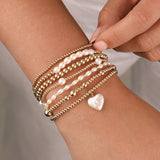 Pearl Heart Charm Beaded Bracelet
