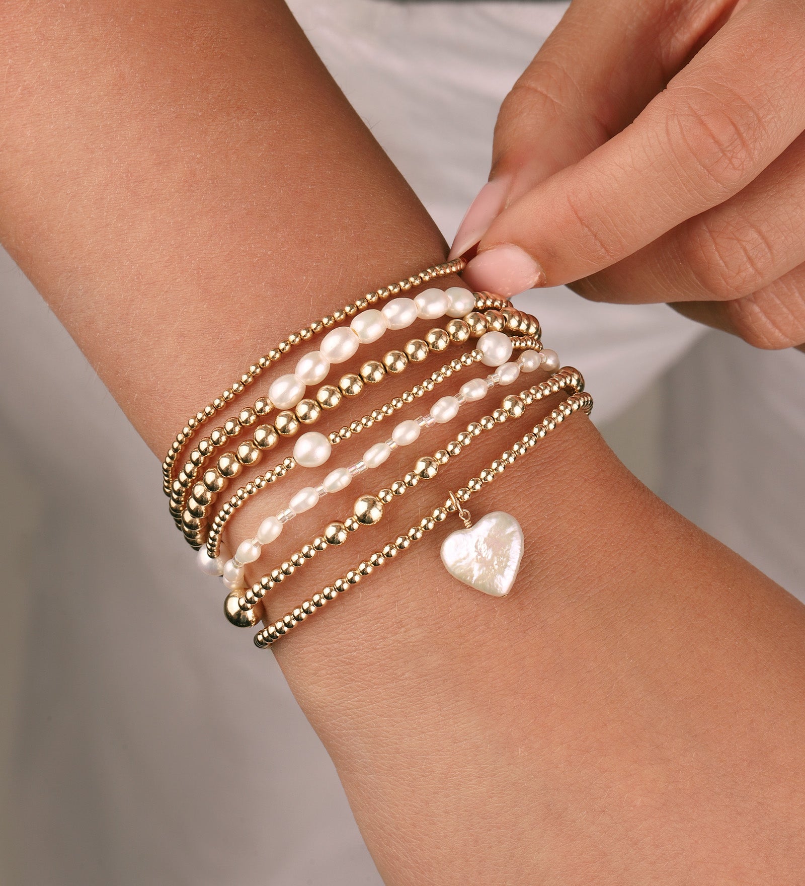 Cause We Care-Pearl Heart Charm Beaded Bracelet-Bracelets-Blue Ruby Jewellery-Vancouver Canada