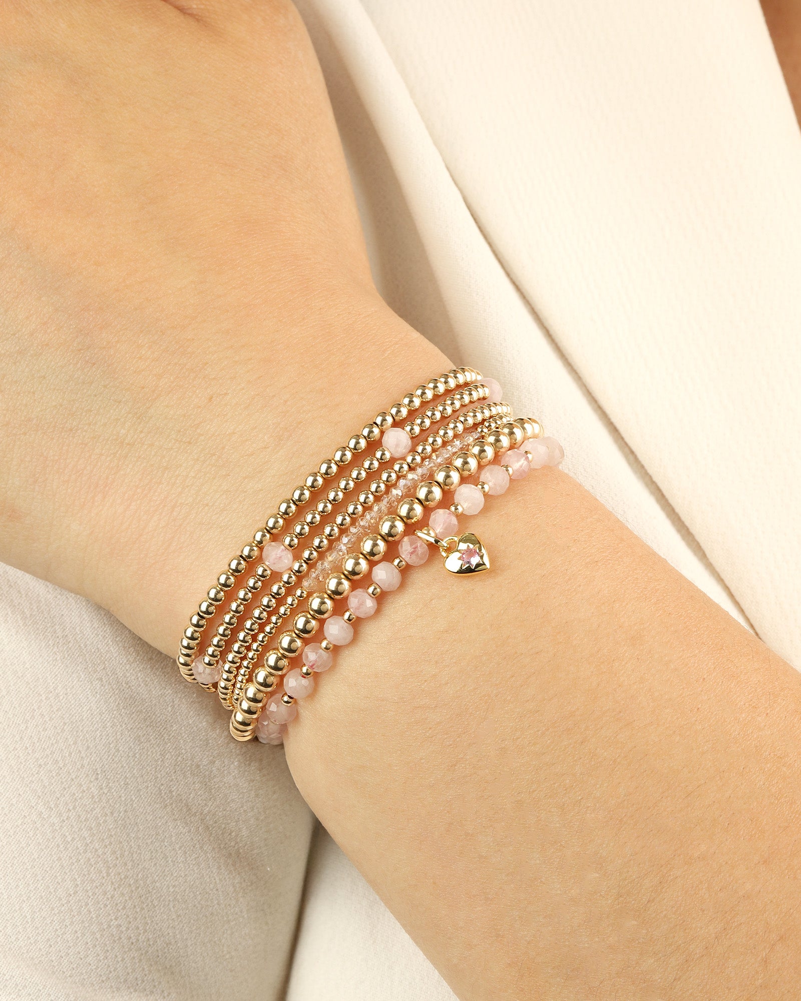 Cause We Care-Heart Charm Beaded Bracelet-Bracelets-Blue Ruby Jewellery-Vancouver Canada