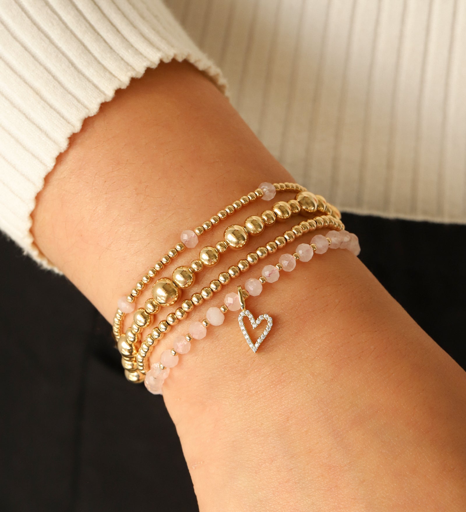 Cause We Care-Heart Charm Beaded Bracelet-Bracelets-Blue Ruby Jewellery-Vancouver Canada