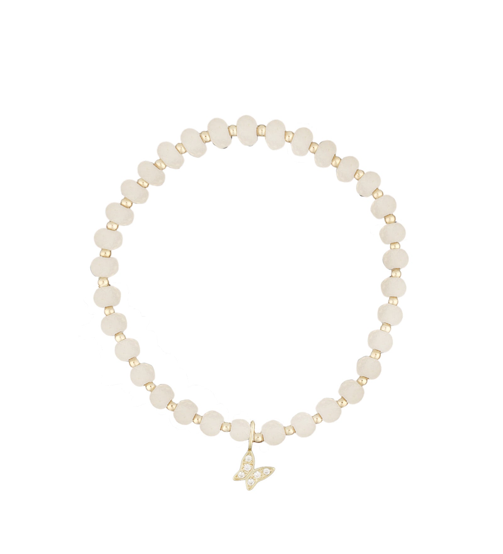 Butterfly Charm Beaded Moonstone Bracelet 14k Gold Filled, Moonstone, Cubic Zirconia
