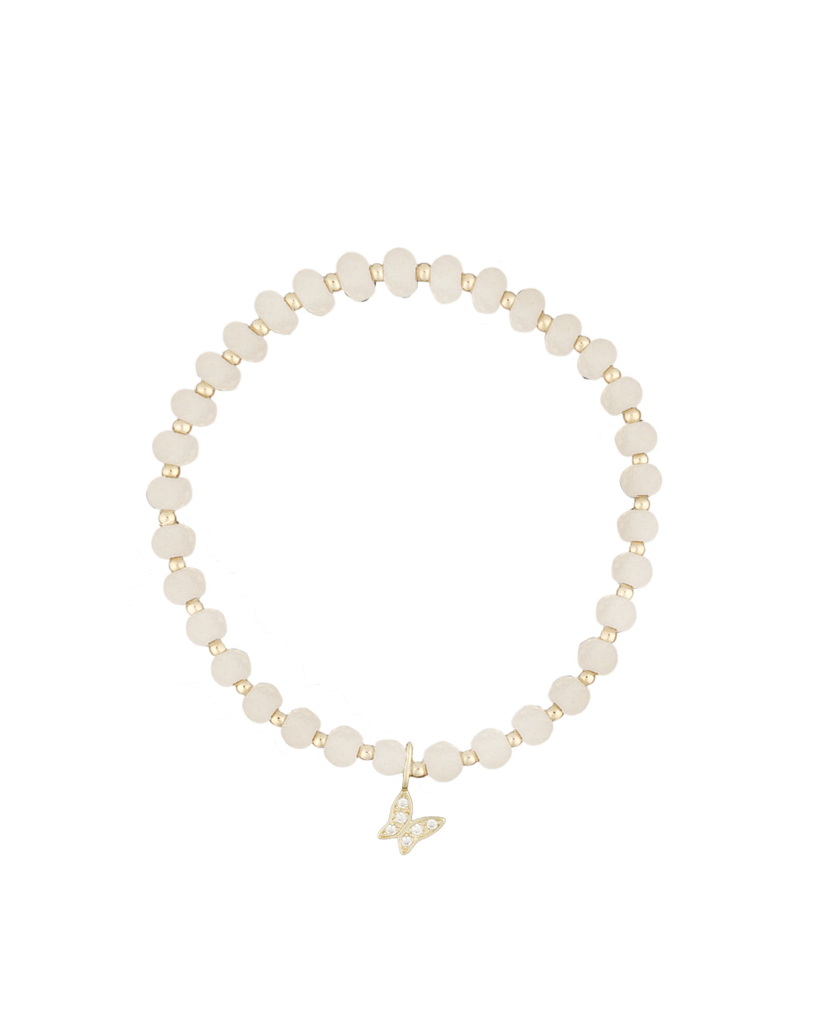 Butterfly Charm Beaded Moonstone Bracelet 14k Gold Filled, Moonstone, Cubic Zirconia
