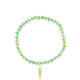 Fish Charm Beaded Chrysoprase Bracelet 14k Gold Filled, Chrysoprase, Cubic Zirconia