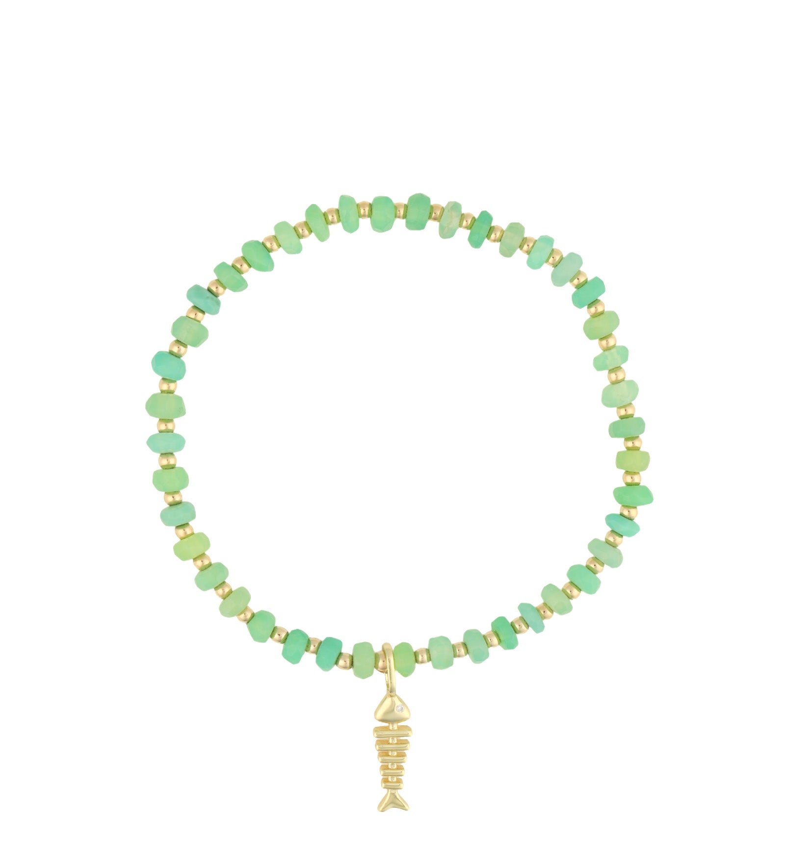 Fish Charm Beaded Chrysoprase Bracelet 14k Gold Filled, Chrysoprase, Cubic Zirconia