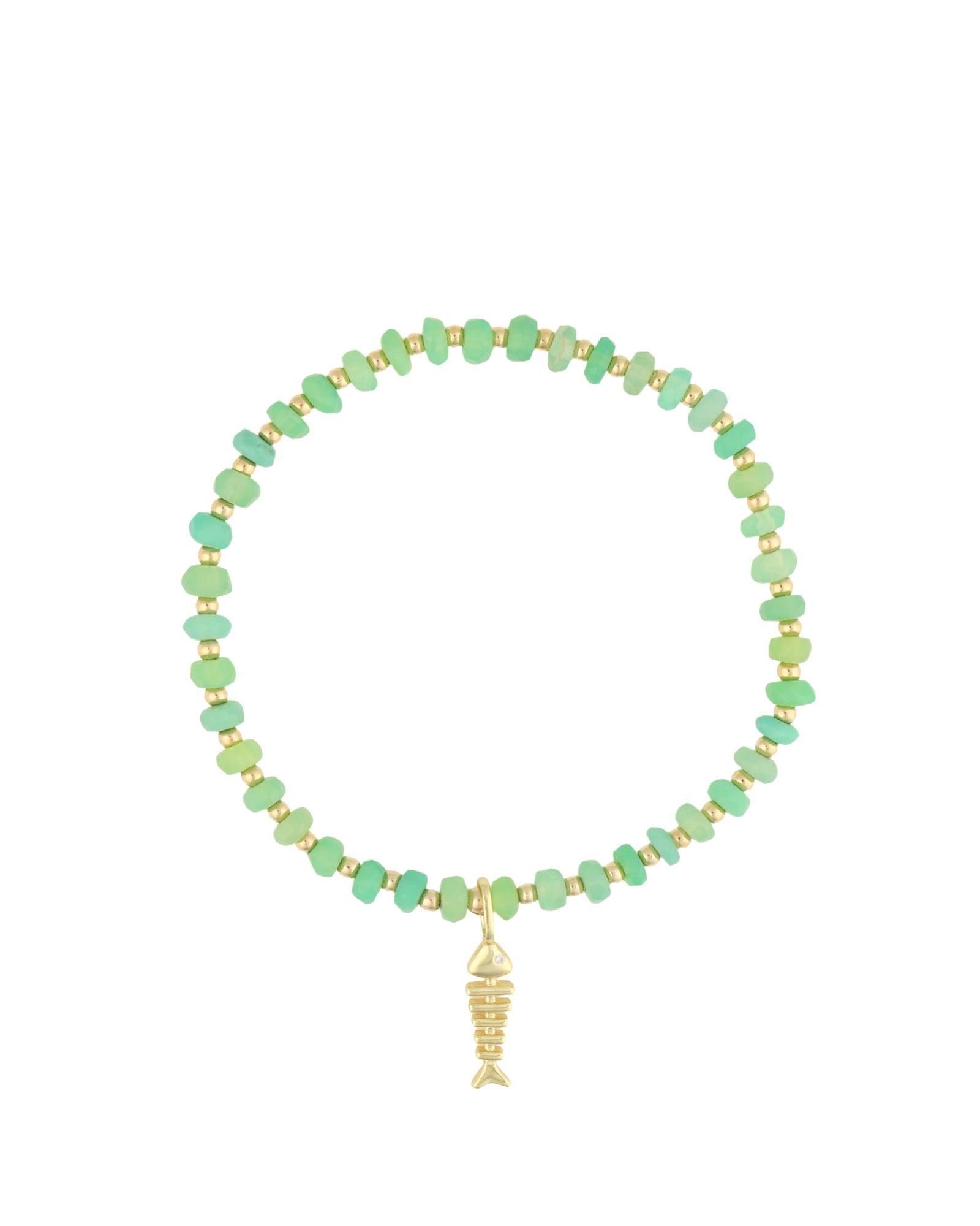Fish Charm Beaded Chrysoprase Bracelet 14k Gold Filled, Chrysoprase, Cubic Zirconia
