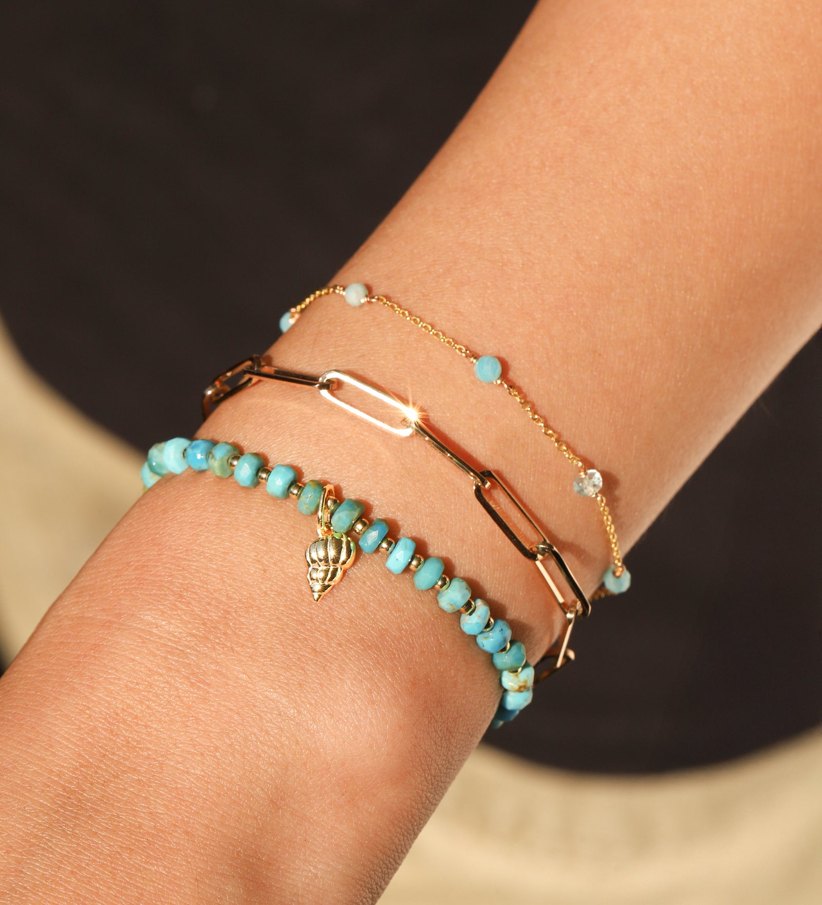 Cause We Care-Shell Charm Beaded Turquoise Bracelet-Bracelets-Blue Ruby Jewellery-Vancouver Canada