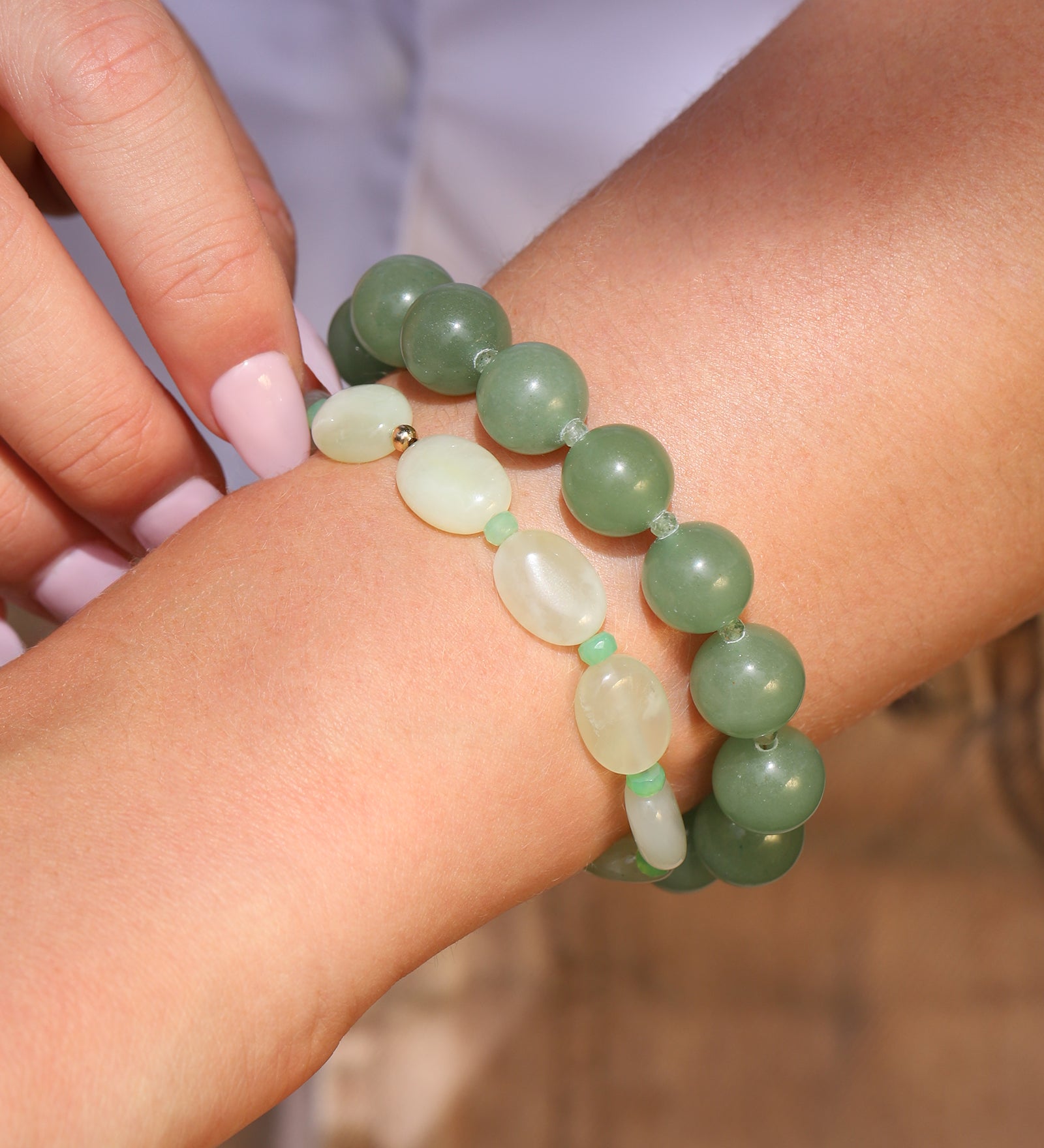 Cause We Care-Oval Jade Beaded Bracelet-Bracelets-Blue Ruby Jewellery-Vancouver Canada