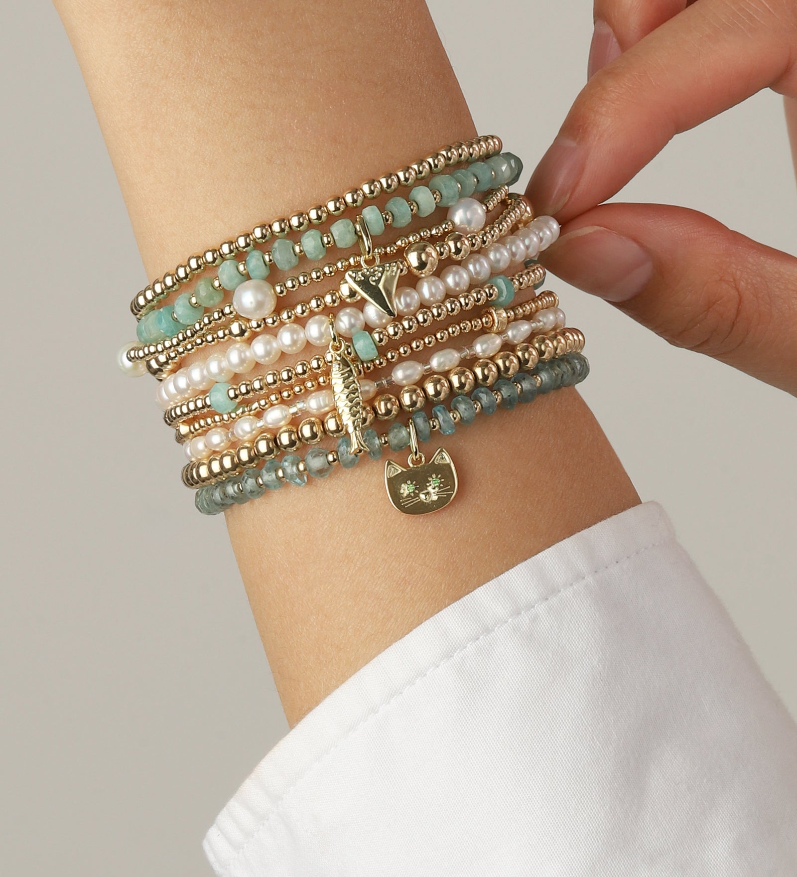 Cause We Care-Cat Charm Beaded Bracelet-Bracelets-Blue Ruby Jewellery-Vancouver Canada