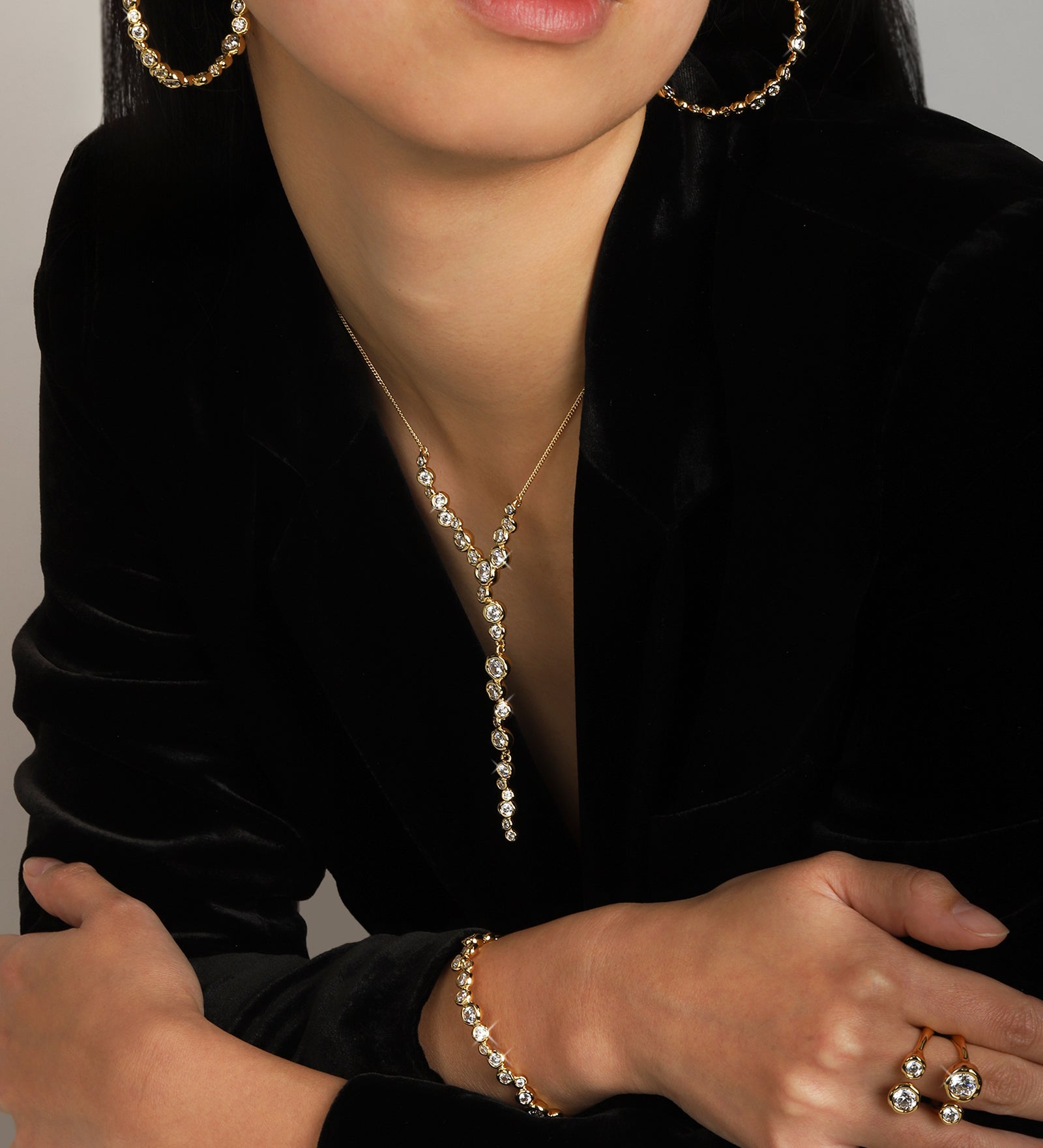 Alexis Bittar-Asterales Gold CZ Cascading Necklace-Necklaces-Blue Ruby Jewellery-Vancouver Canada