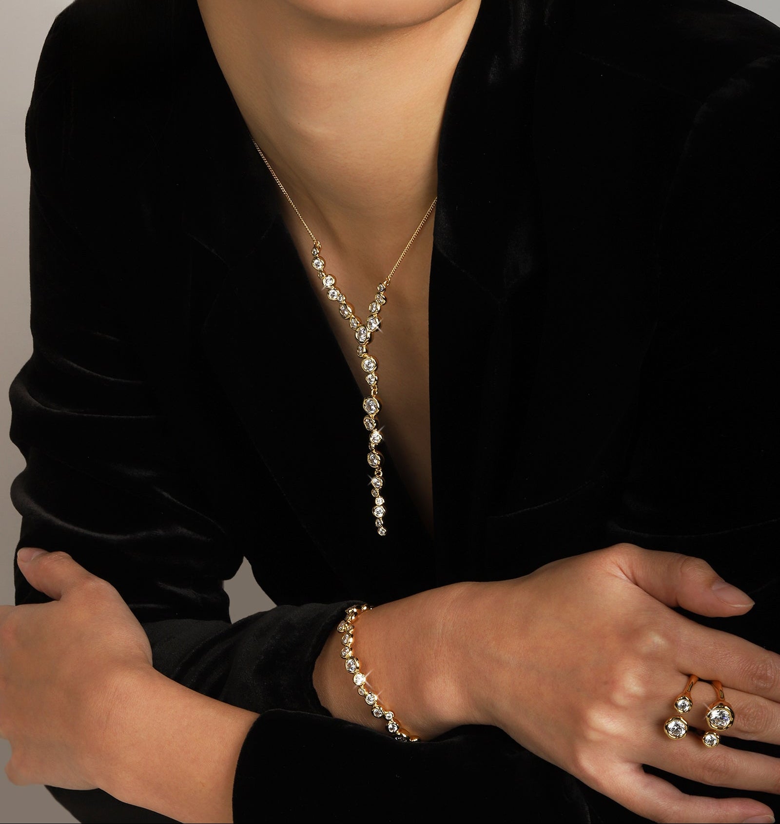 Alexis Bittar-Asterales Gold CZ Skinny Cuff-Bracelets-Blue Ruby Jewellery-Vancouver Canada