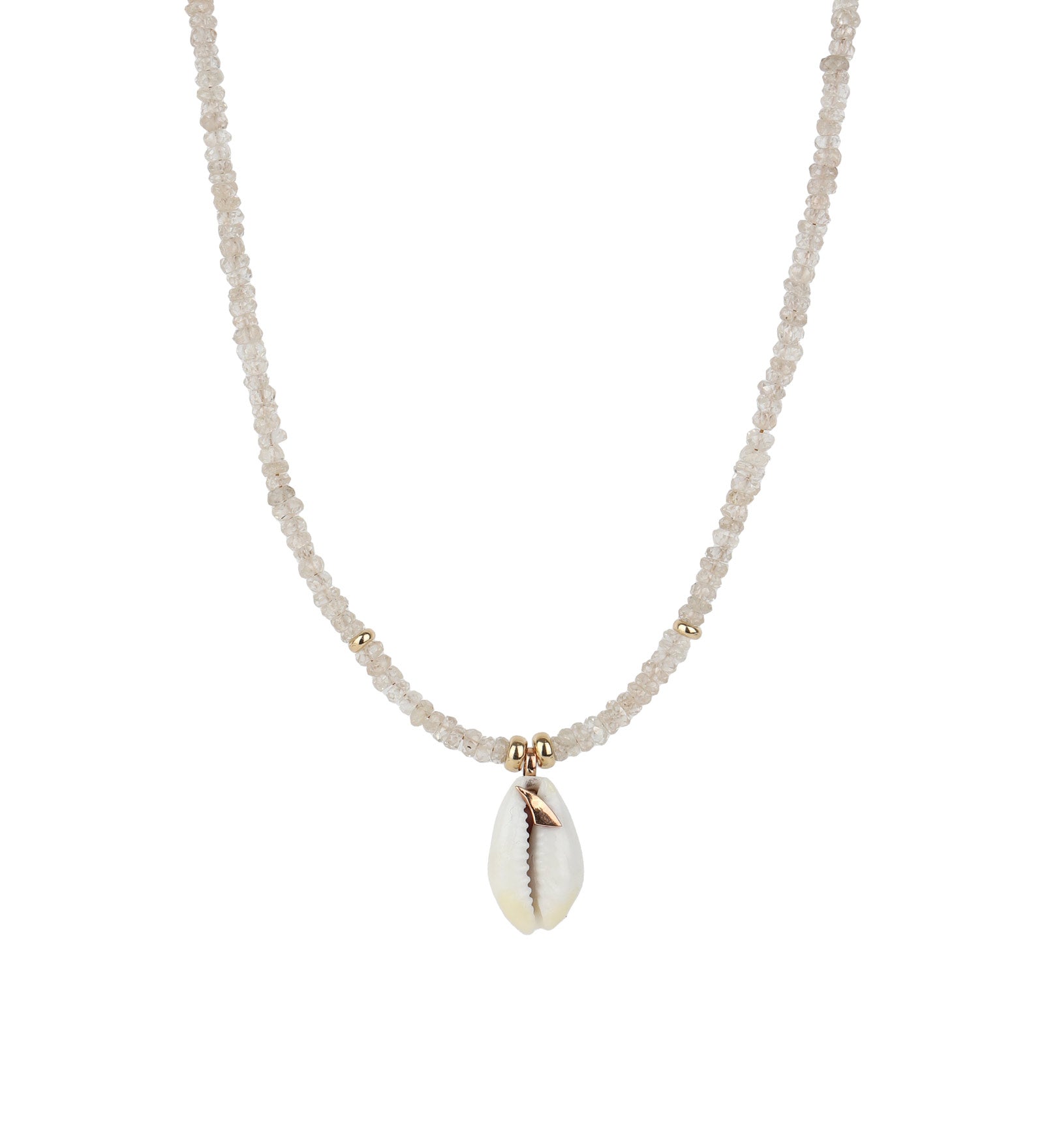 Cowrie Shell Shark Fin Necklace 18k Rose Gold, 14k Yellow Gold