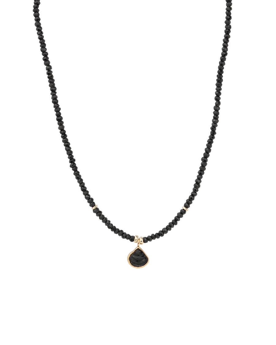 Black Spinel Shell Necklace 18k Rose Gold, White Pearl