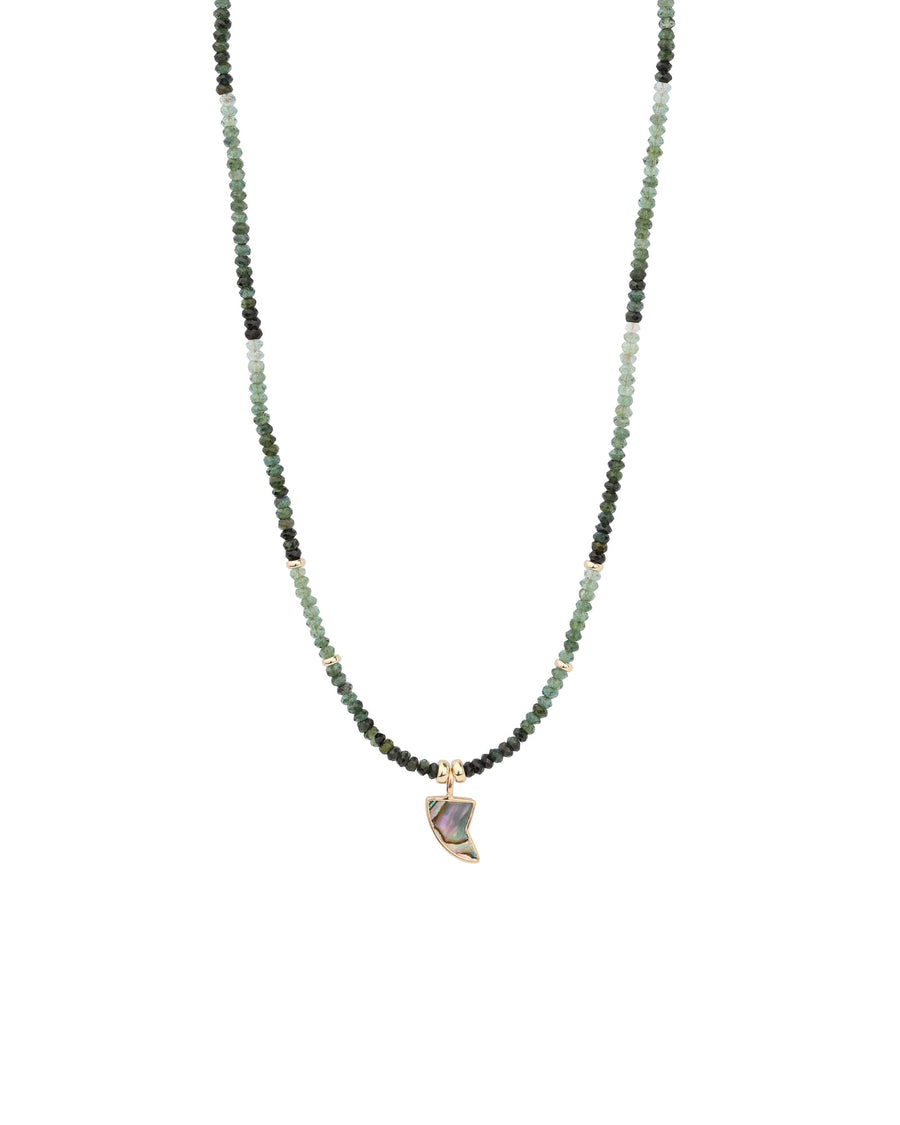 Green Tourmaline Shark Fin Necklace 18k Rose Gold, White Pearl