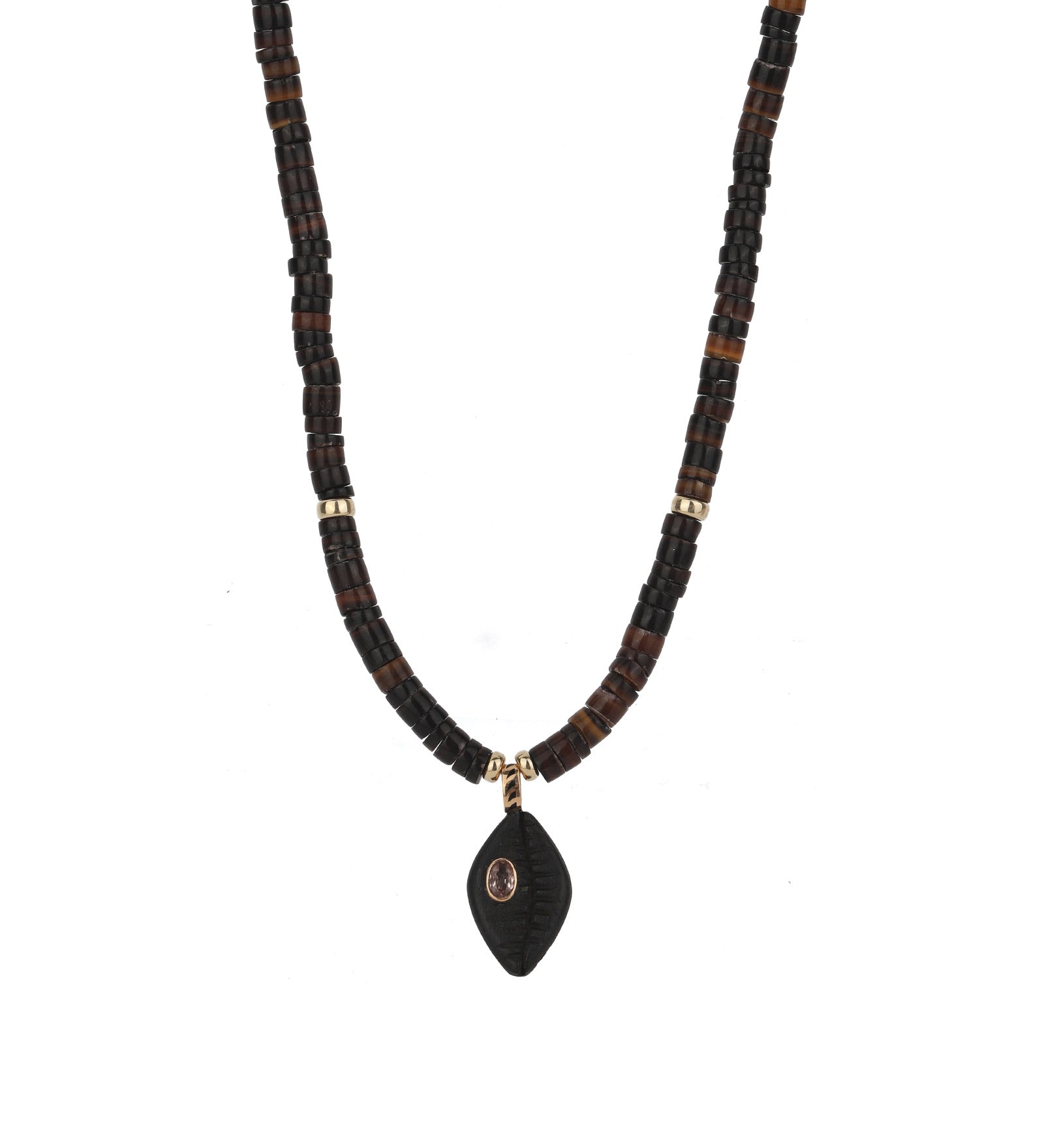 Cowrie Shell Stone Necklace 18k Rose Gold, 14k Yellow Gold