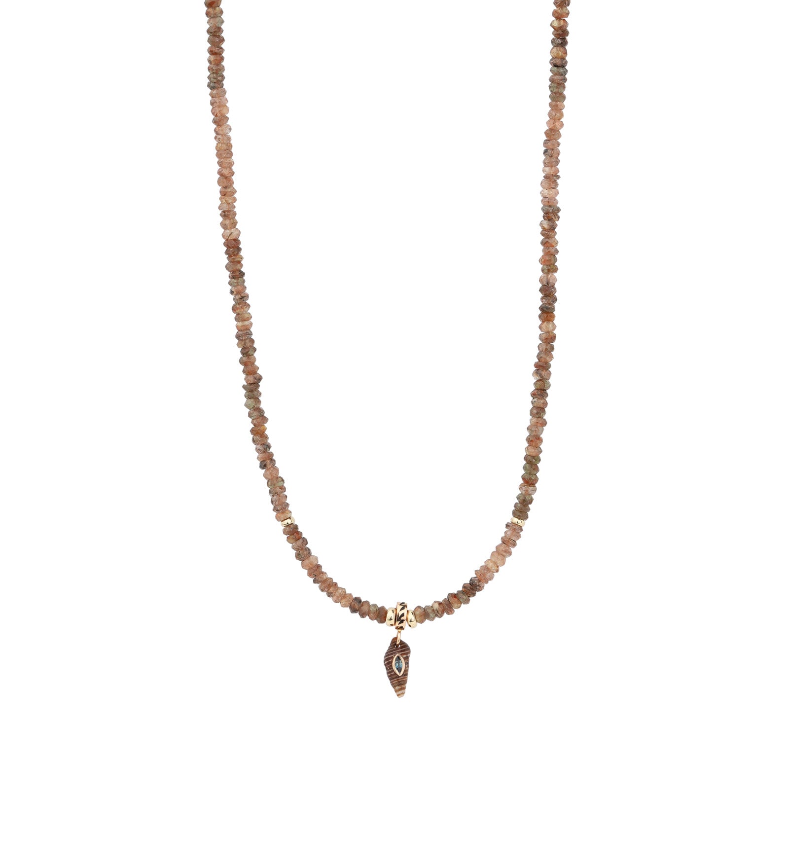 Shell Marquis Brown Sapphire Necklace 18k Rose Gold, White Pearl