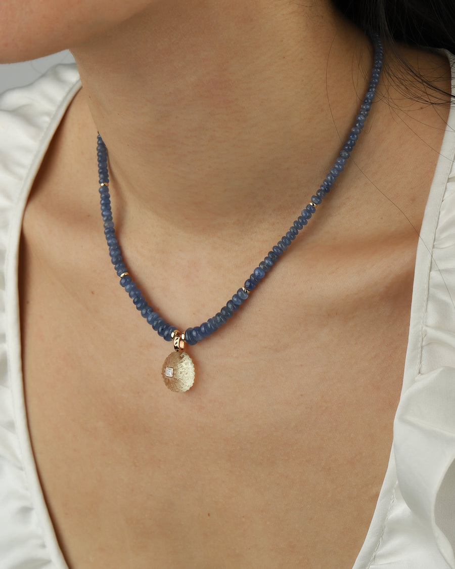 Diamond Sea Urchin Tanzanite Necklace 18k Rose Gold, White Pearl